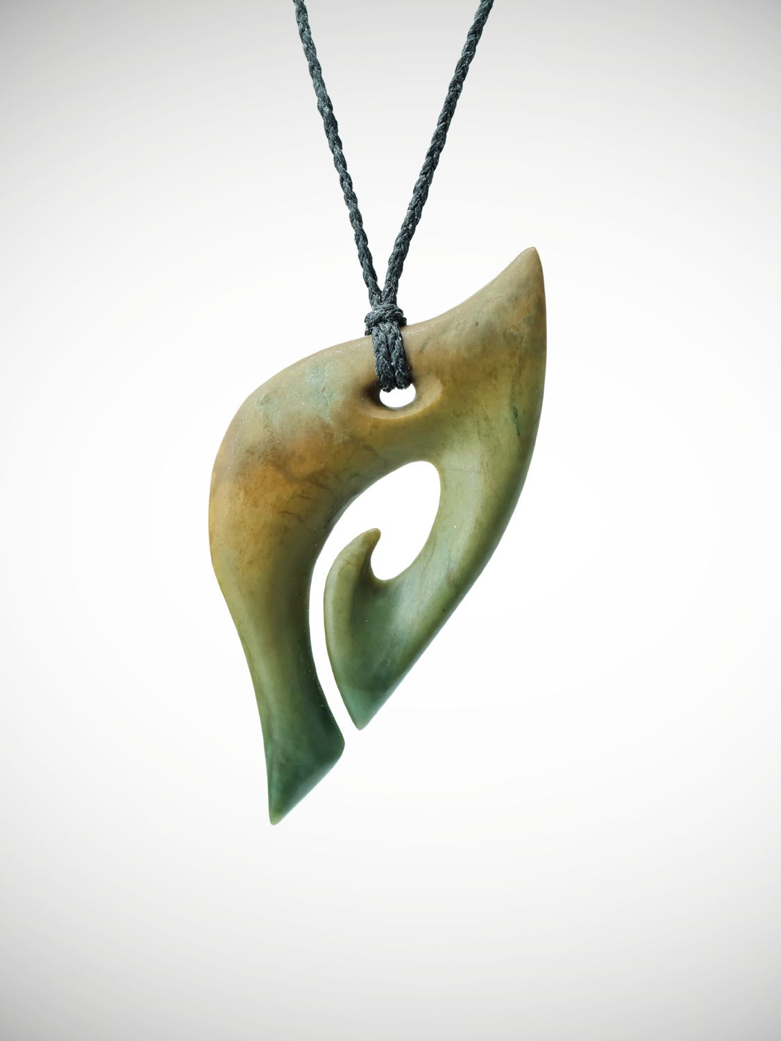 Moko Pounamu Hei Matau (Hook) NZ Genuine Raukaraka Greenstone - Hakitekura
