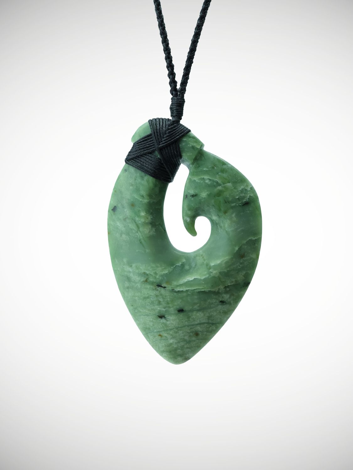 Moko Pounamu Hei Matau (Hook) NZ Genuine Kahotea Greenstone - Hunaiti