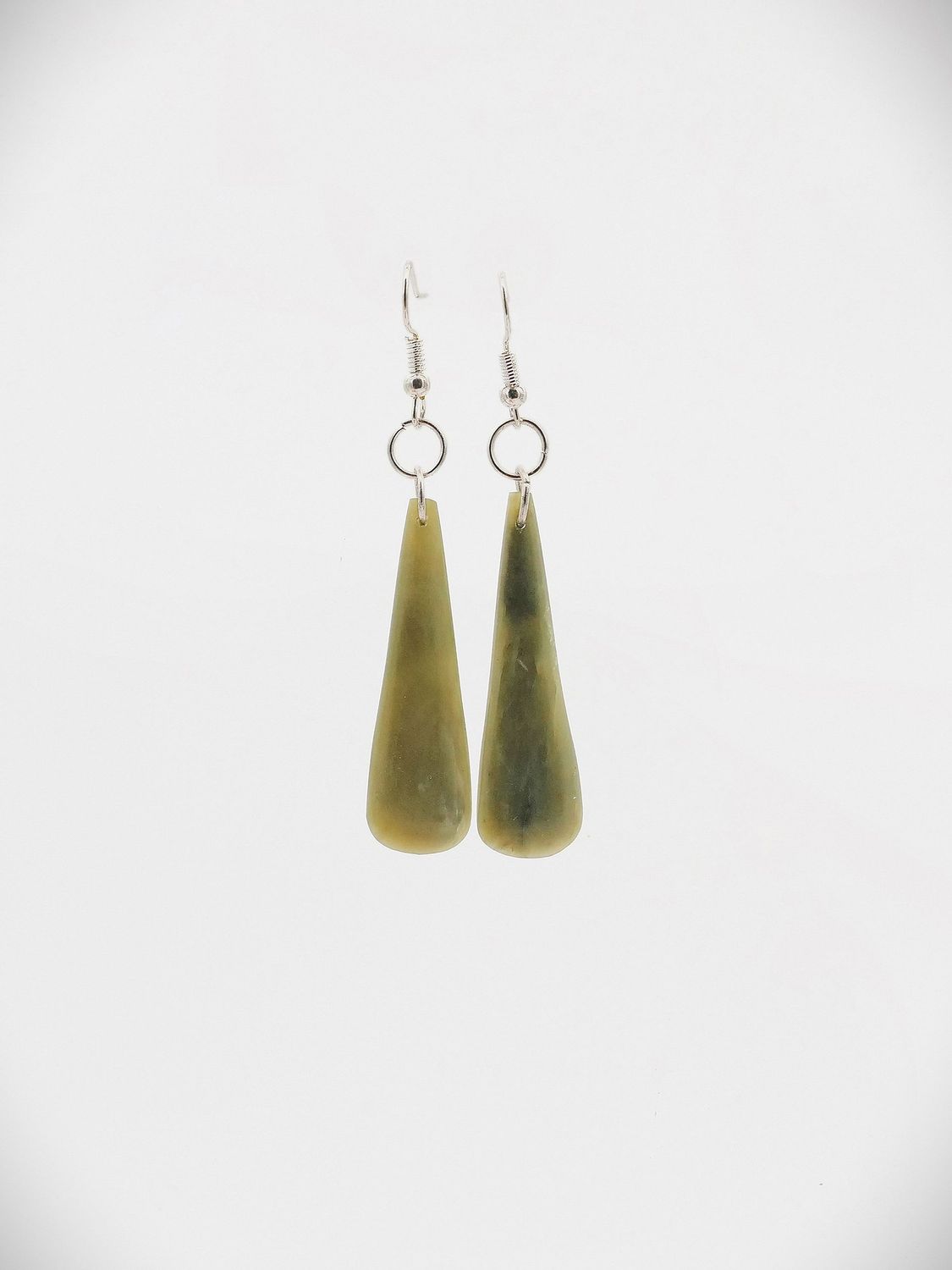 Moko Pounamu NZ Inanga Greenstone & Sterling Silver Earrings - Tutira