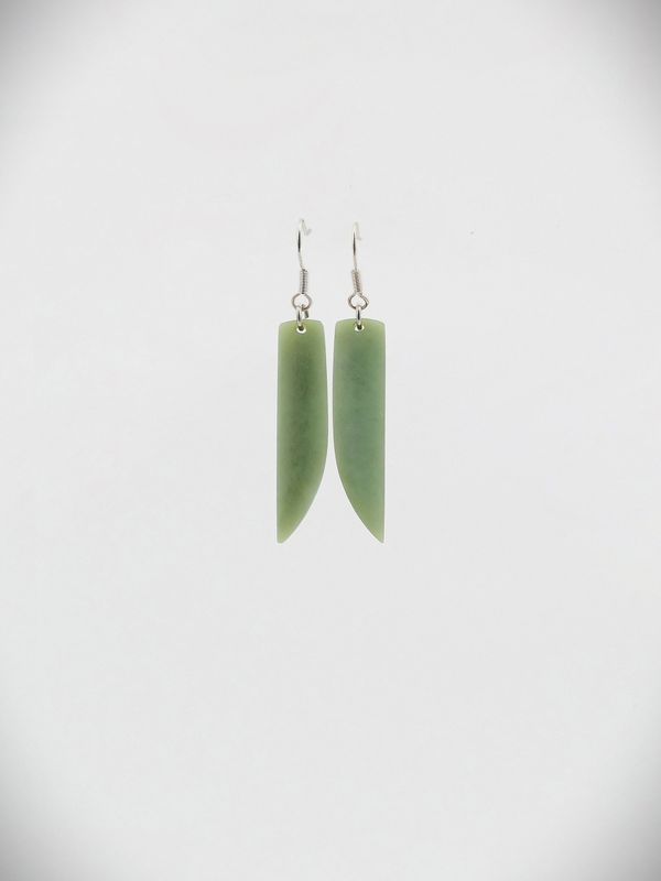 Moko Pounamu NZ Inanga Greenstone & Sterling Silver Earrings - Mahia