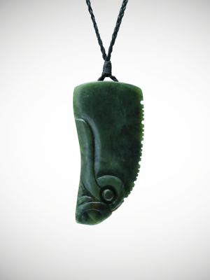 Moko Pounamu Rei Niho (tooth) NZ Genuine Kawakawa Greenstone - Pikirakatahi Moko Pounamu Rei Niho (tooth) NZ Genuine Kawakawa Greenstone - Pikirakatahi