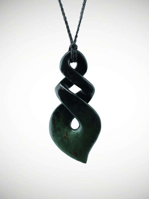 Moko Pounamu Double Pikorua (Twist) NZ Genuine Kawakawa Greenstone - Aratika
