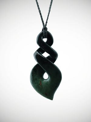Moko Pounamu Double Pikorua (Twist) NZ Genuine Kawakawa Greenstone - Aratika