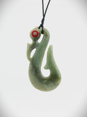 Moko Pounamu Manaia NZ Genuine Inanga Flower Greenstone - Muriwai