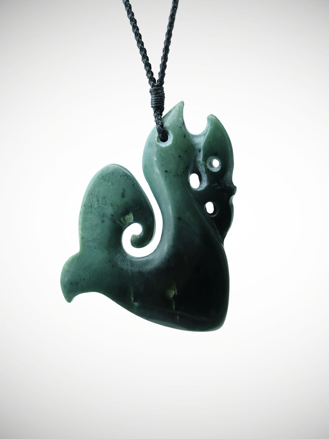 Moko Pounamu Manaia & Hei Matau NZ Genuine Kawakawa Flower Greenstone - Awamarino