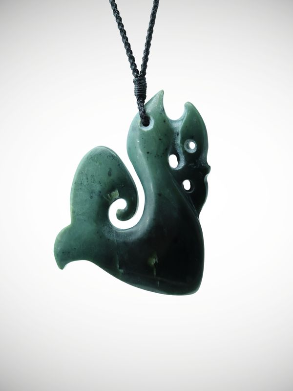 Moko Pounamu Manaia & Hei Matau NZ Genuine Kawakawa Flower Greenstone - Awamarino