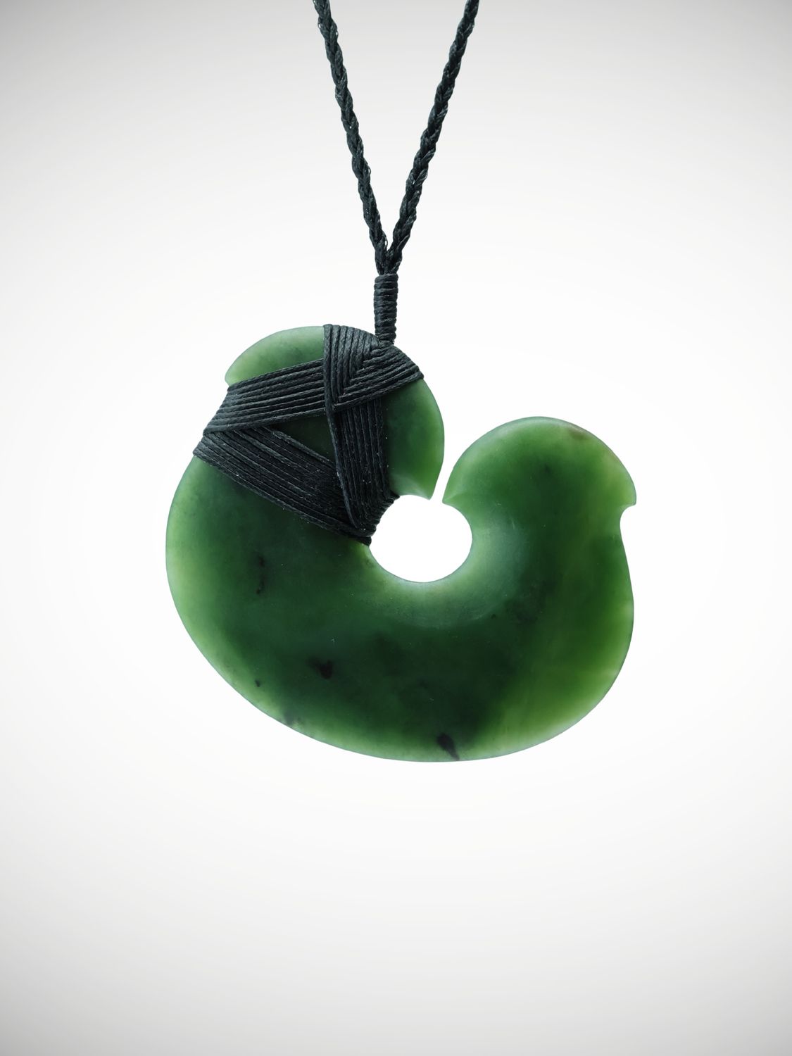 Moko Pounamu Hei Matau (Hook) NZ Genuine Kawakawa Greenstone - Awapikopiko