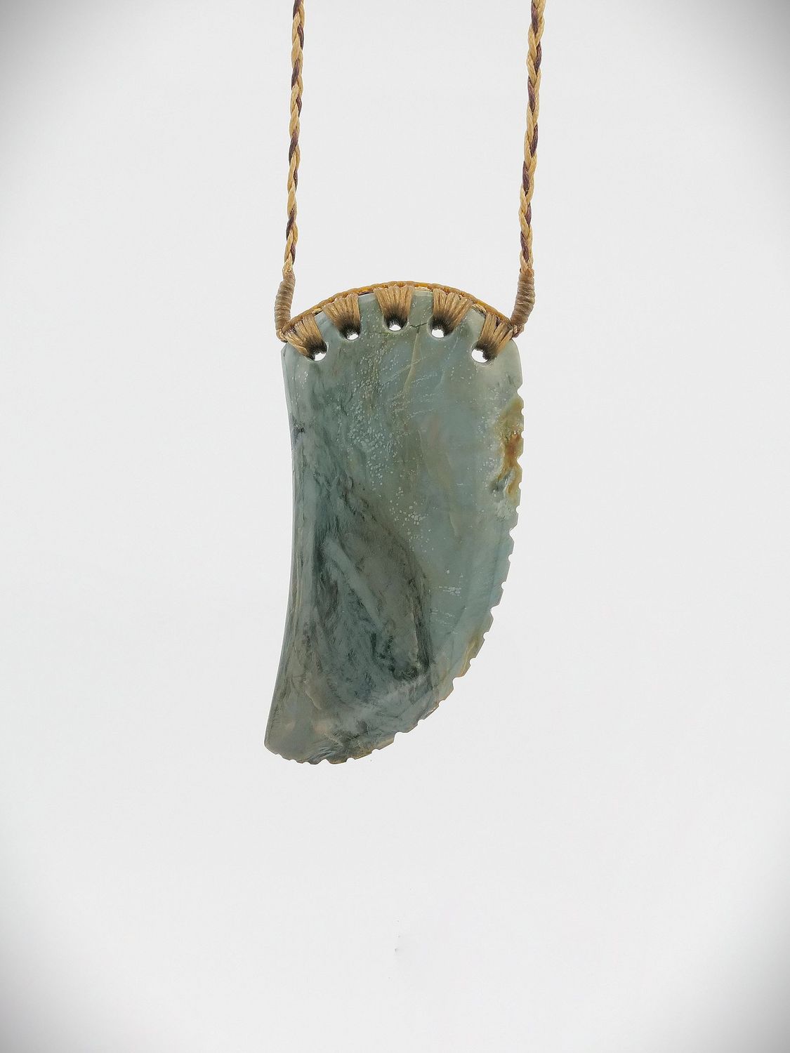 Moko Pounamu Rei Niho (tooth) NZ Genuine Te Tau Ihu Blue Inanga Greenstone - Whakatu