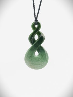 Moko Pounamu Double Pikorua (Twist) NZ Genuine Kawakawa Flower Greenstone - Waingake