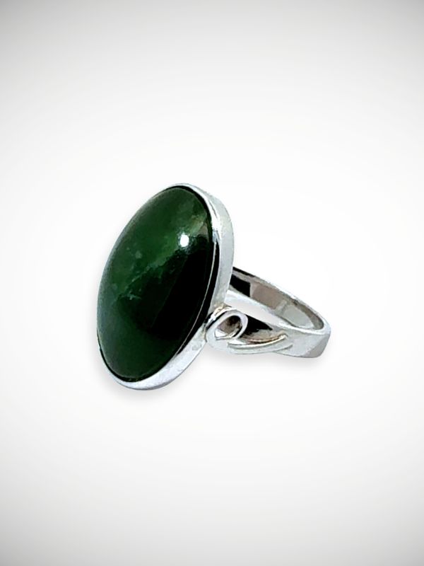 Moko Pounamu Genuine NZ Kawakawa Greenstone & Sterling Silver Ring - Ahuroa