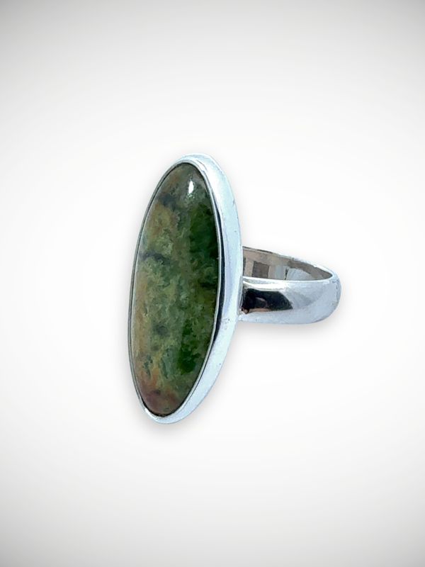 Moko Pounamu Genuine NZ Kahurangi Flower Greenstone & Sterling Silver Ring - Arapito