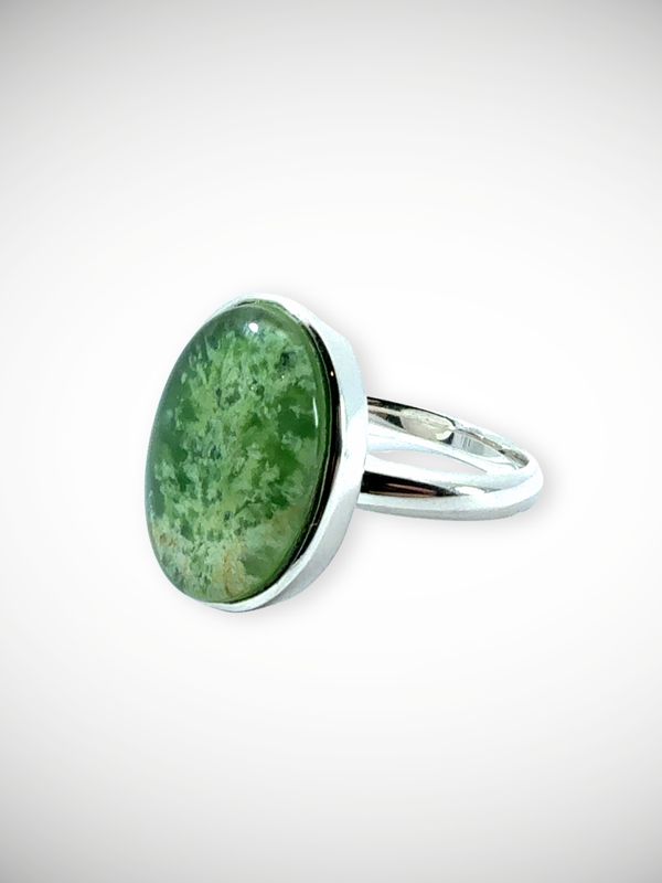 Moko Pounamu Genuine NZ Kahurangi Flower Greenstone & Sterling Silver Ring - Arapuni