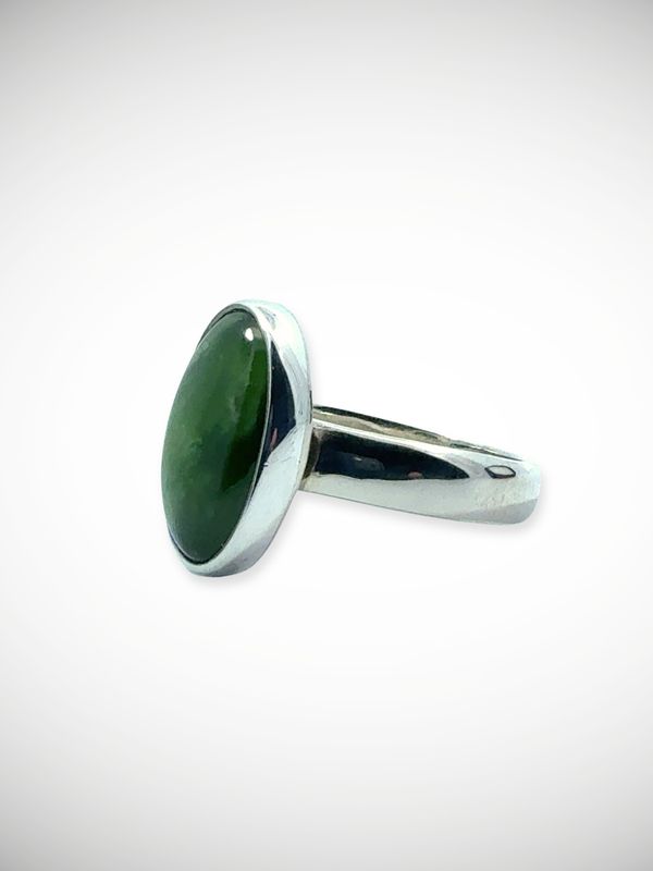 Moko Pounamu Genuine NZ Kahurangi Flower Greenstone & Sterling Silver Ring - Aratapu