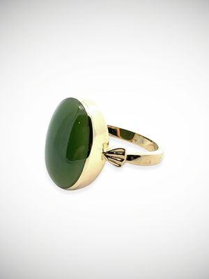 Moko Pounamu Genuine NZ  Kawakawa Greenstone & 14ct Gold Ring - Aratika
