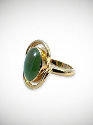 Moko Pounamu Genuine NZ  Kahurangi Flower Greenstone & 14ct Gold Ring - Aratiatia