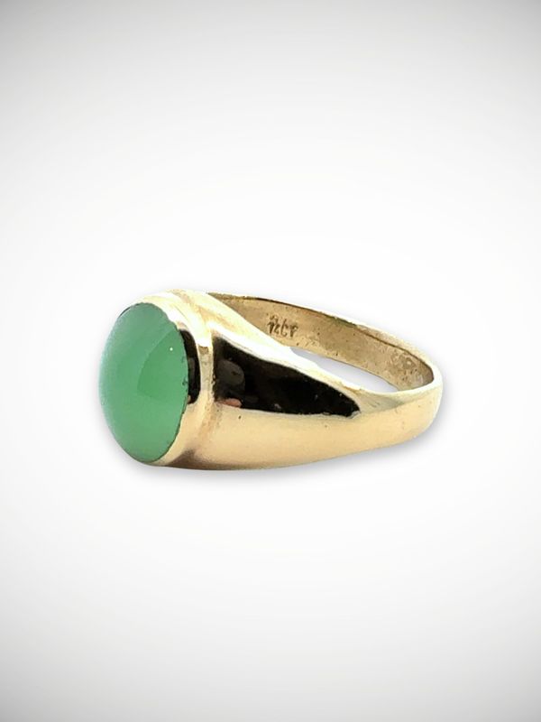 Moko Pounamu Genuine NZ Inanga Greenstone & 14ct Gold Ring - Aratoro