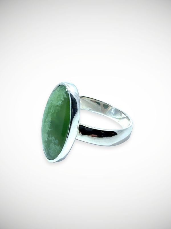 Moko Pounamu Genuine NZ Kahotea Greenstone & Sterling Silver Ring - Awaiti