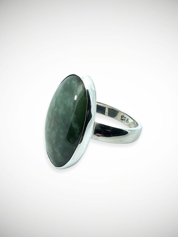 Moko Pounamu Genuine NZ Kahurangi Flower Greenstone & Sterling Silver Ring - Awakeri