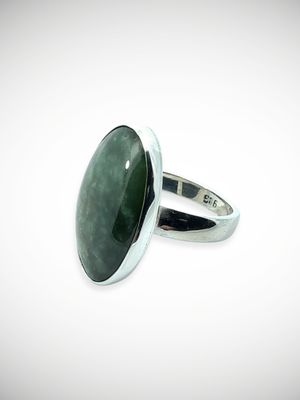 Moko Pounamu Genuine NZ Kahurangi Flower Greenstone & Sterling Silver Ring - Awakeri