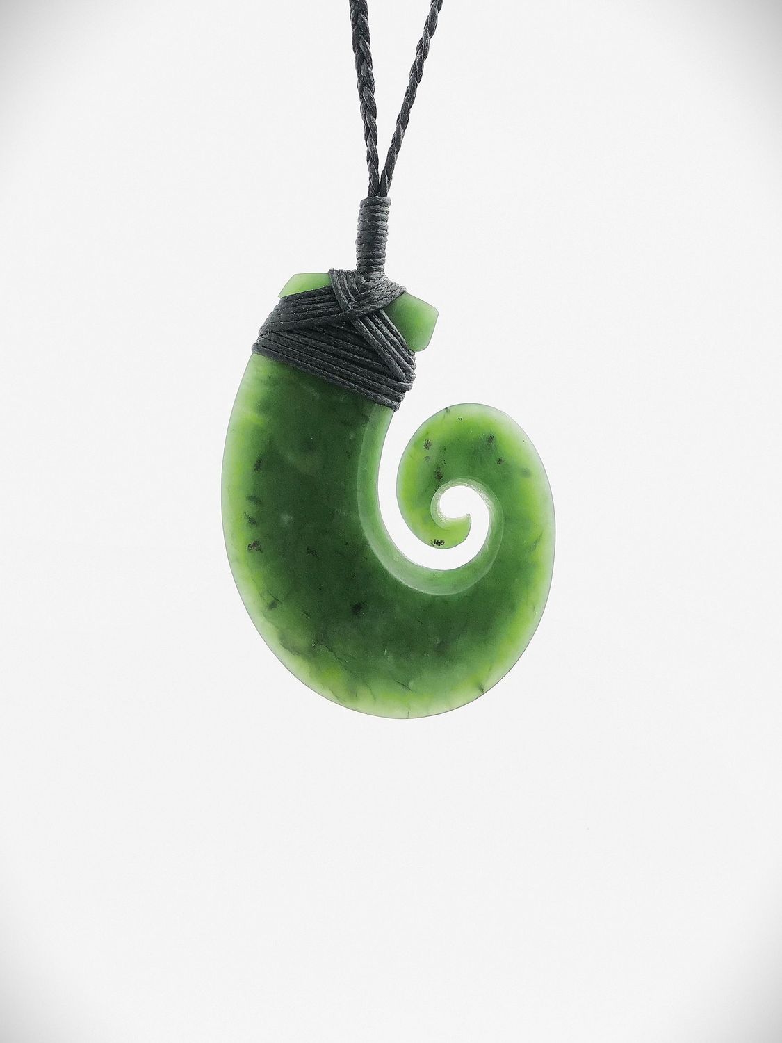 Moko Pounamu Hei Matau (Hook) NZ Genuine Kahurangi Flower Greenstone - Waingake