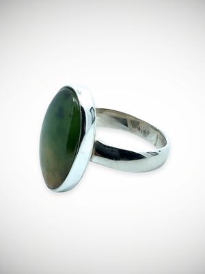 Moko Pounamu Jewellery NZ Genuine Marsden Flower Pounamu & Sterling Silver Ring - Awamangu
