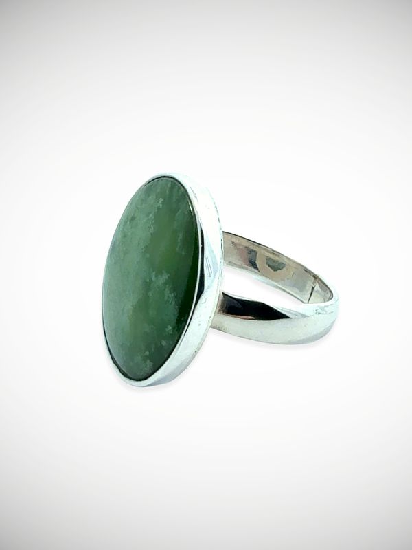 Moko Pounamu Genuine NZ Kahotea Greenstone & Sterling Silver Ring - Awamarino