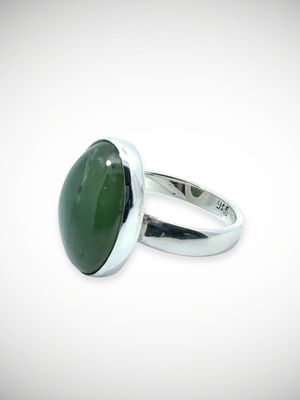 Moko Pounamu Genuine NZ Kahurangi Greenstone & Sterling Silver Ring - Awapuni