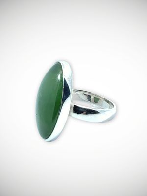 Moko Pounamu Genuine NZ Kawakawa Greenstone & Sterling Silver Ring - Awarere