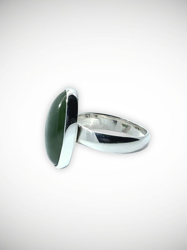 Moko Pounamu Genuine NZ Kawakawa Greenstone & Sterling Silver Ring - Awariki