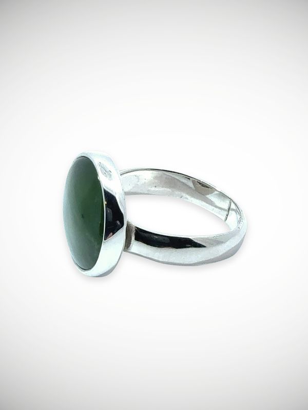 Moko Pounamu Genuine NZ Kawakawa Greenstone & Sterling Silver Ring - Awaroa