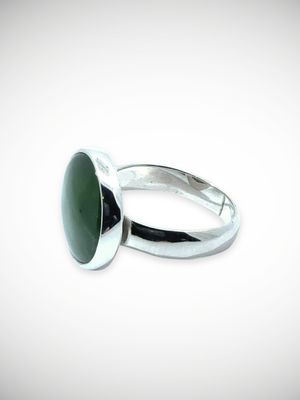 Moko Pounamu Genuine NZ Kawakawa Greenstone & Sterling Silver Ring - Awaroa