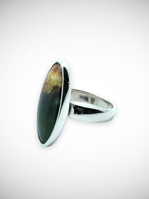 Moko Pounamu Genuine NZ Kahurangi Flower Greenstone & Sterling Silver Ring - Awarua