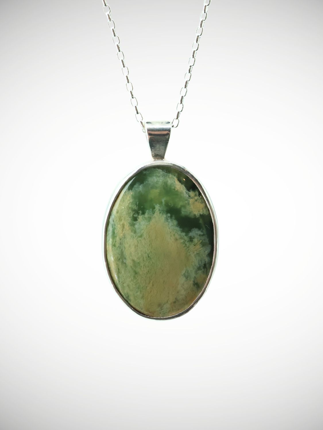 Moko Pounamu Genuine NZ Kahotea Flower Greenstone & Sterling Silver Pendant - Awatuna