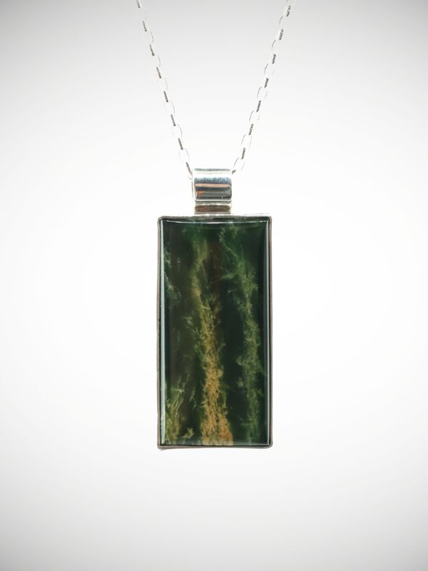 Moko Pounamu Genuine NZ Reversible Kawakawa Flower Greenstone & Paua Shell Sterling Silver Pendant - Eketahuna