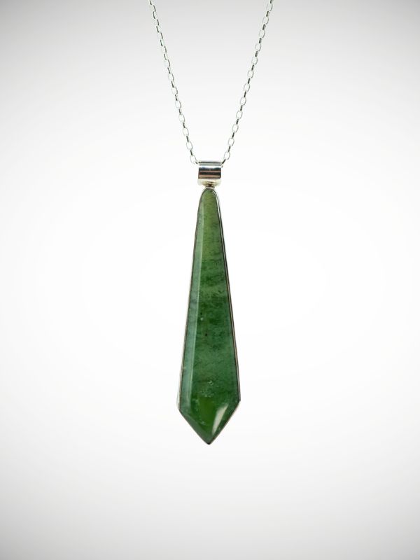 Moko Pounamu Genuine NZ Auhunga Greenstone & Sterling Silver Drop Pendant - Hiwinui