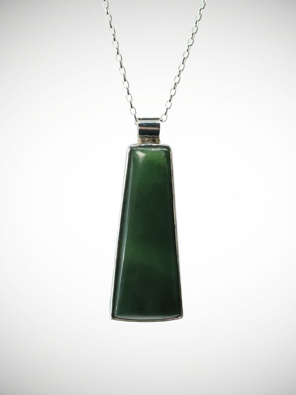 Moko Pounamu Genuine NZ Kawakawa Greenstone & Sterling Silver Drop Pendant - Houipapa