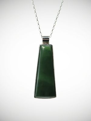 Moko Pounamu Genuine NZ Kawakawa Greenstone & Sterling Silver Drop Pendant - Houipapa