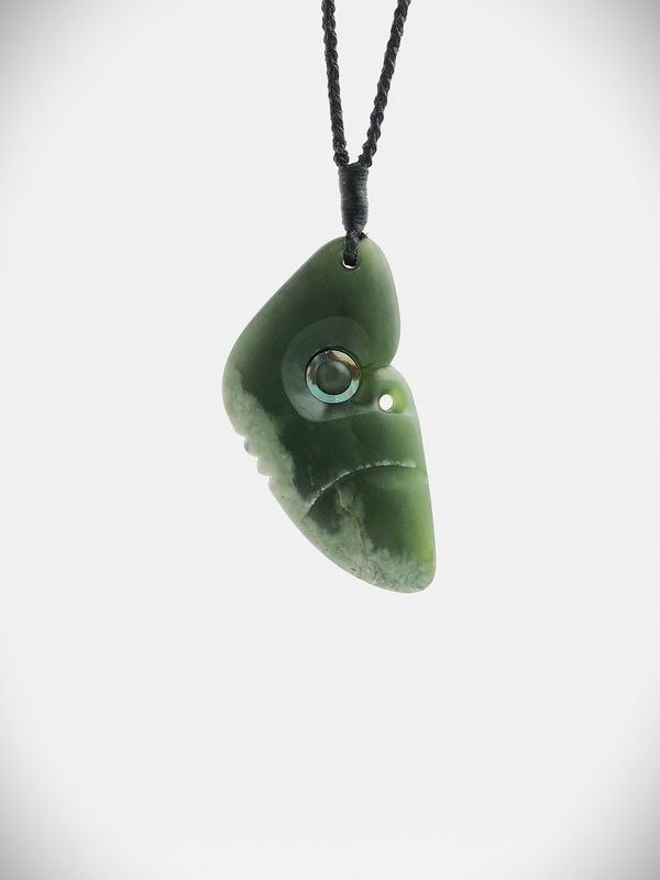 Moko Pounamu Koruru NZ Genuine Inanga Flower Greenstone - Hatepe