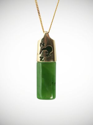 Moko Pounamu Genuine NZ Kahurangi Greenstone & 9ct Gold Drop Pendant - Ihumatao