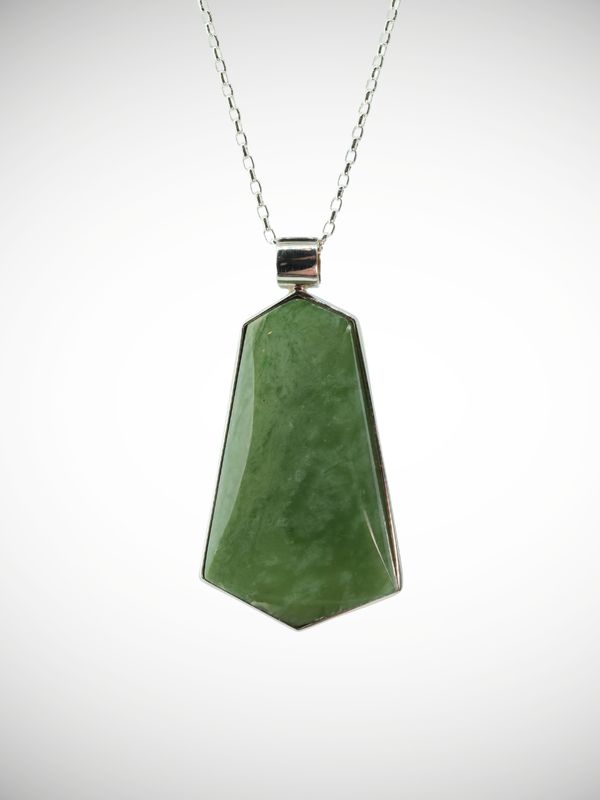 Moko Pounamu Genuine NZ Kahotea Greenstone & Sterling Silver Drop Pendant - Ikawai