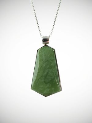 Moko Pounamu Genuine NZ Kahotea Greenstone & Sterling Silver Drop Pendant - Ikawai