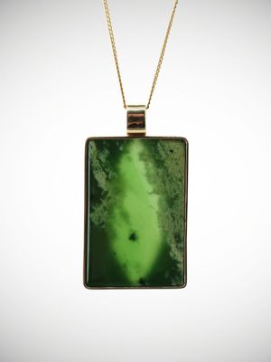 Moko Pounamu Genuine NZ Kahurangi Flower Greenstone & 9ct Gold Drop Pendant - Pukehore