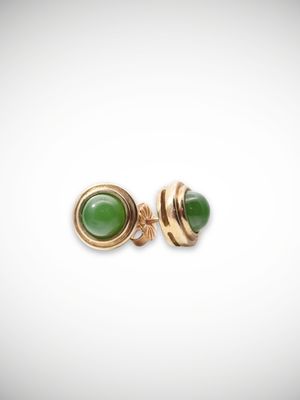 Moko Pounamu Genuine NZ Inanga Greenstone & 9ct Gold 9.5mm Stud Earrings - Kaharoa