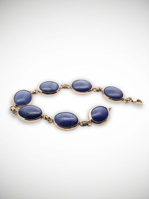 Moko Pounamu Genuine NZ Lapis Lazuli & 18ct Cable Chain Bracelet - Kereone