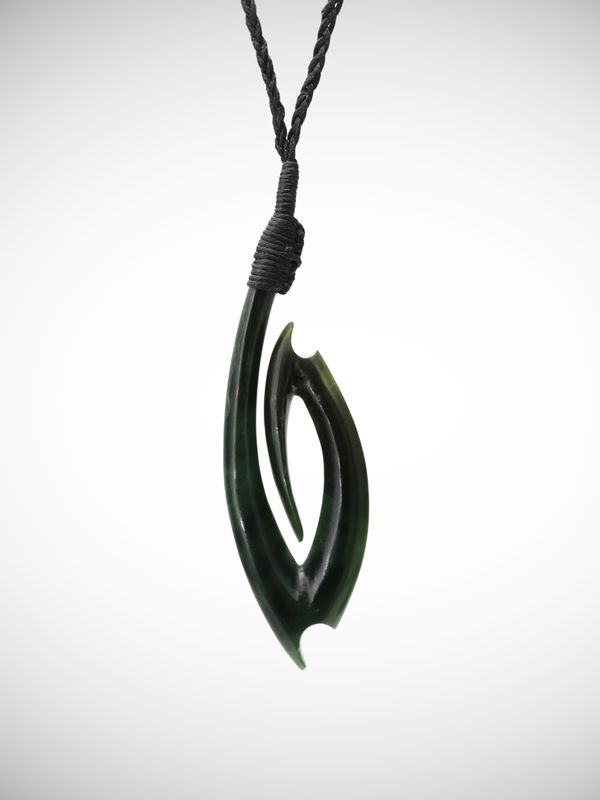 Moko Pounamu Hei Matau Genuine NZ Kawakawa Greenstone - Kaiaua