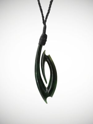 Moko Pounamu Hei Matau Genuine NZ Kawakawa Greenstone - Kaiaua