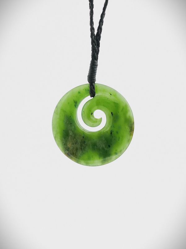Moko Pounamu Koru NZ Genuine Kahurangi Flower Greenstone - Kereru