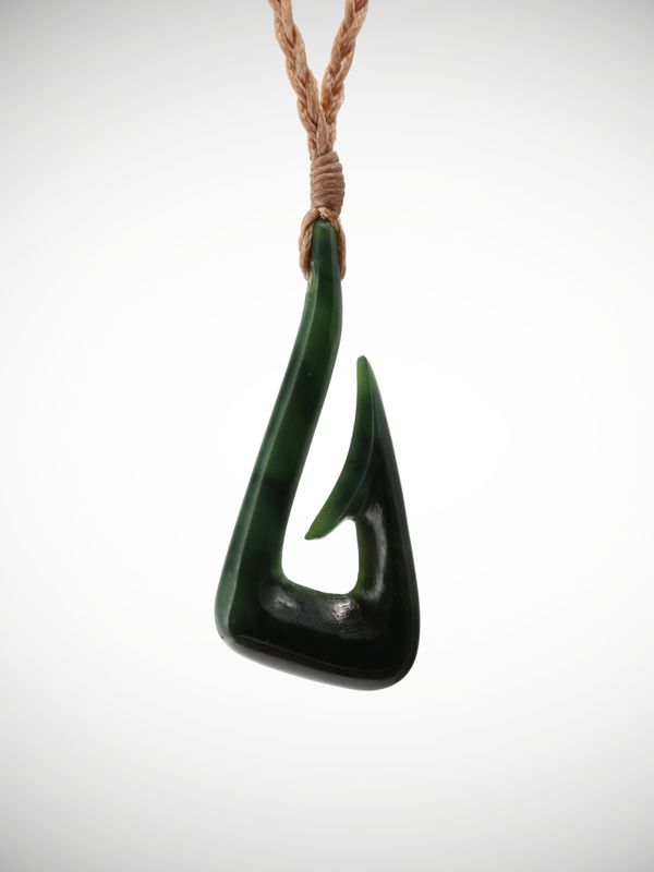 Moko Pounamu Hei Matau Genuine NZ Kawakawa Greenstone - Kaikarae