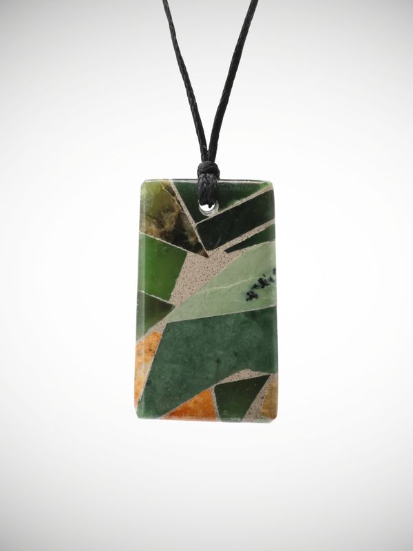 Moko Pounamu Reversible Pendant Genuine NZ Paua Shell & Multi Stone - MSP1