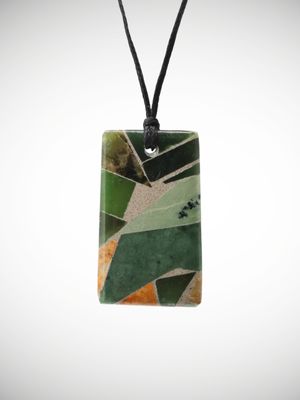 Moko Pounamu Reversible Pendant Genuine NZ Paua Shell & Multi Stone - MSP1